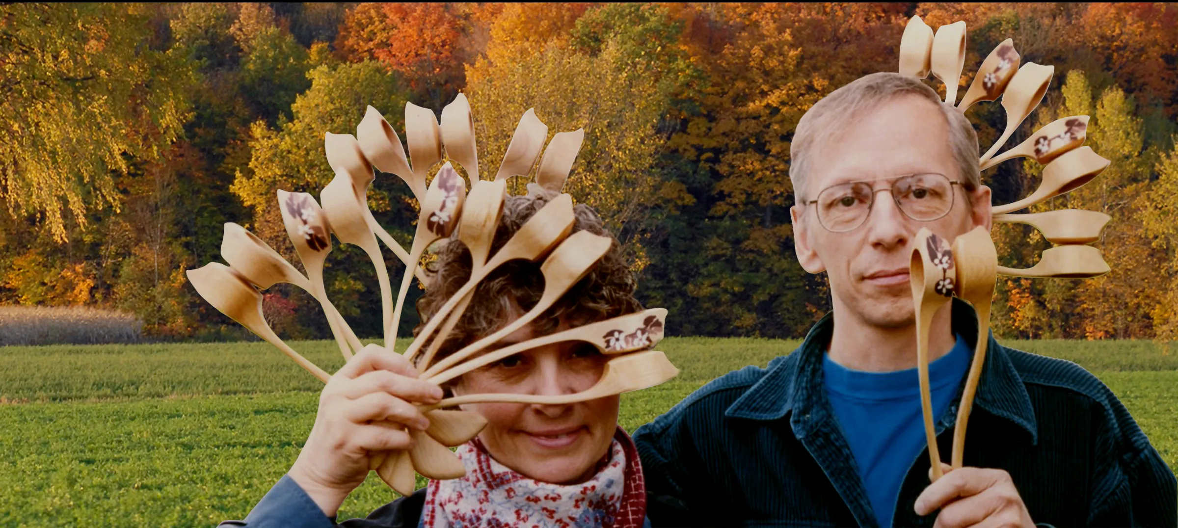 Denise Caron and Louis-Georges L'Écuyer with musical spoons